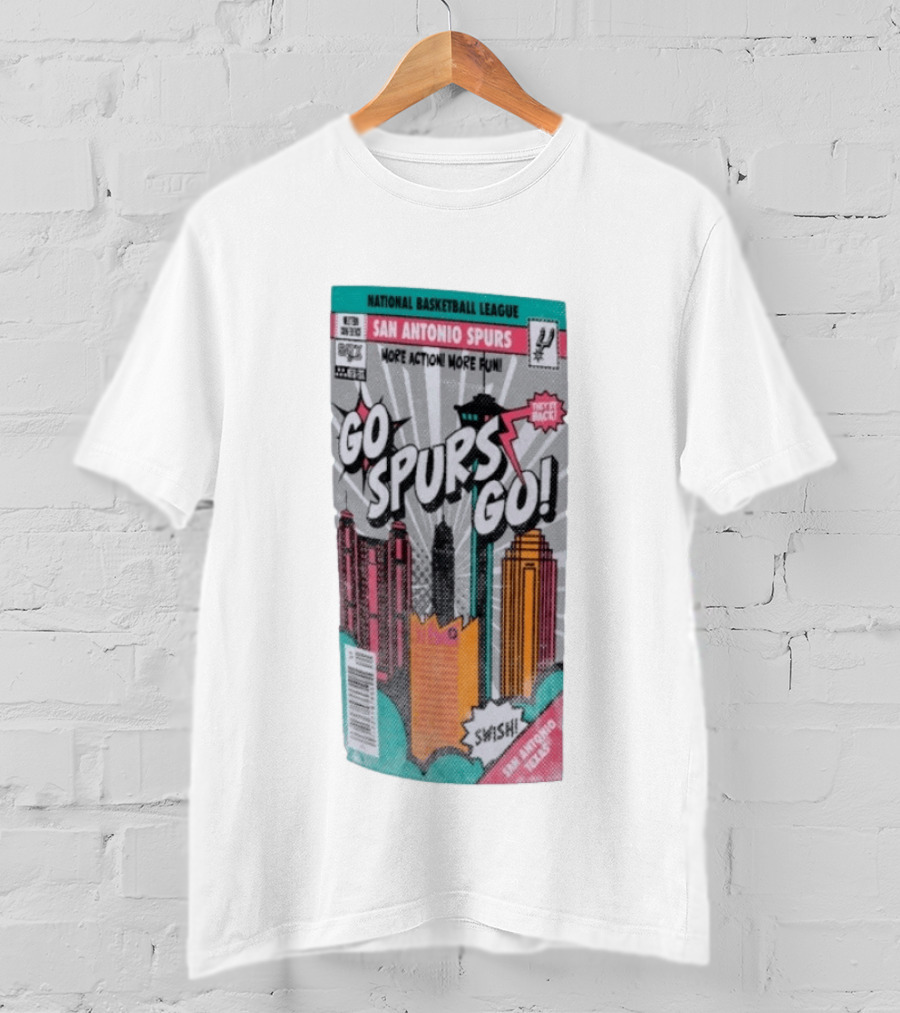 National Basketball League San Antonio Spurs Go Spurs Go Comic Cover Style Swish Back In Black T-Shirt