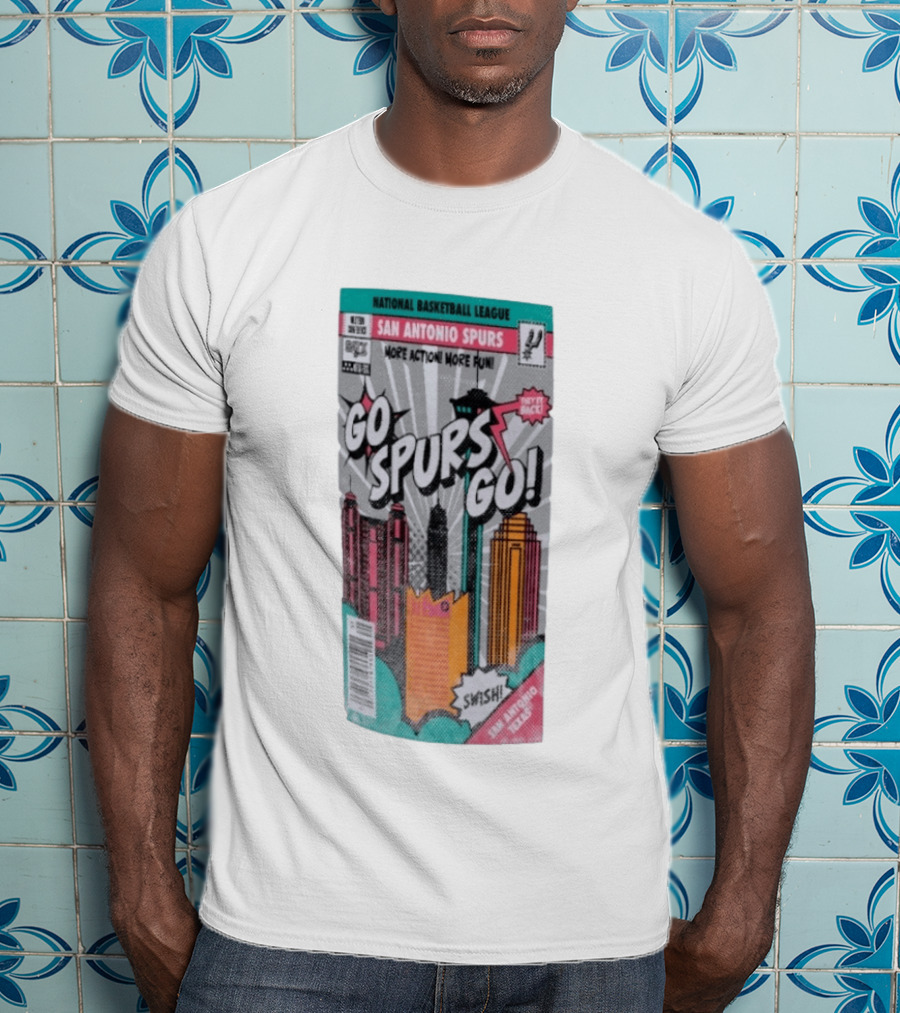 National Basketball League San Antonio Spurs Go Spurs Go Comic Cover Style Swish Back In Black T-Shirt