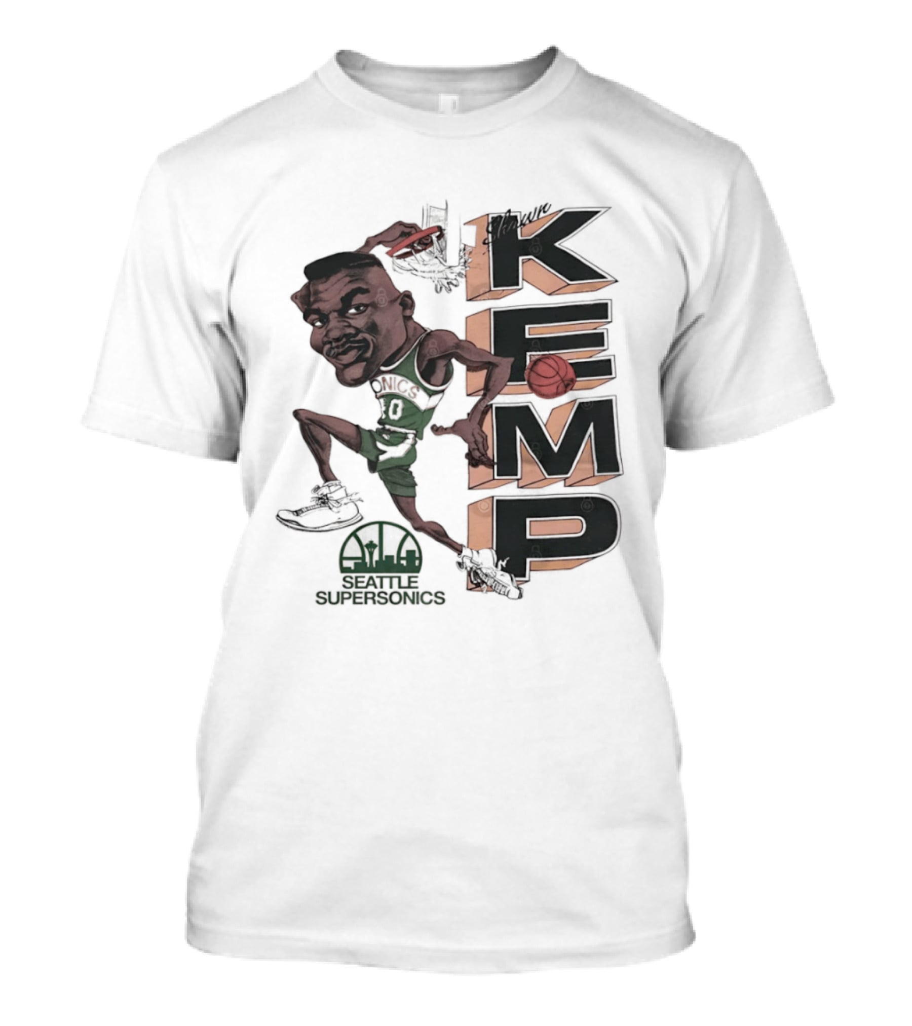 Shawn Kemp Seattle SuperSonics Basketball Caricature T-Shirt