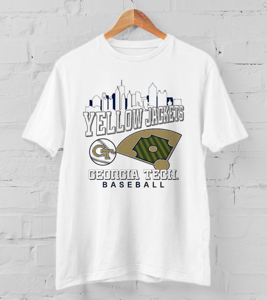 Georgia Tech Yellow Jackets Baseball City Skyline With GT Emblem And Field T-Shirt