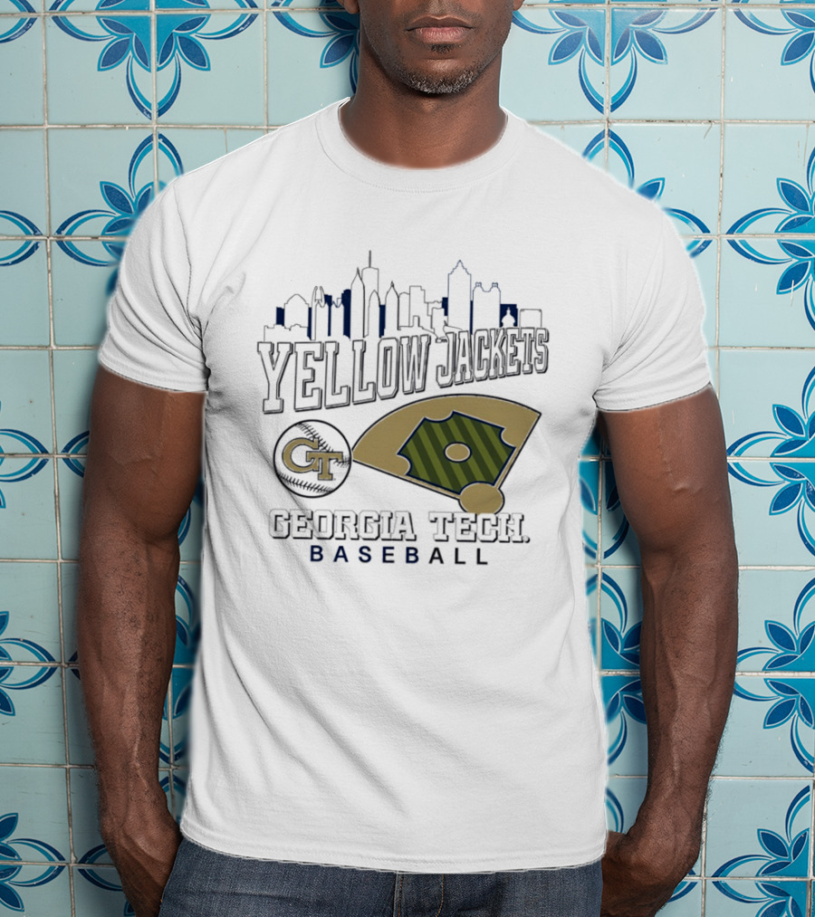 Georgia Tech Yellow Jackets Baseball City Skyline With GT Emblem And Field T-Shirt