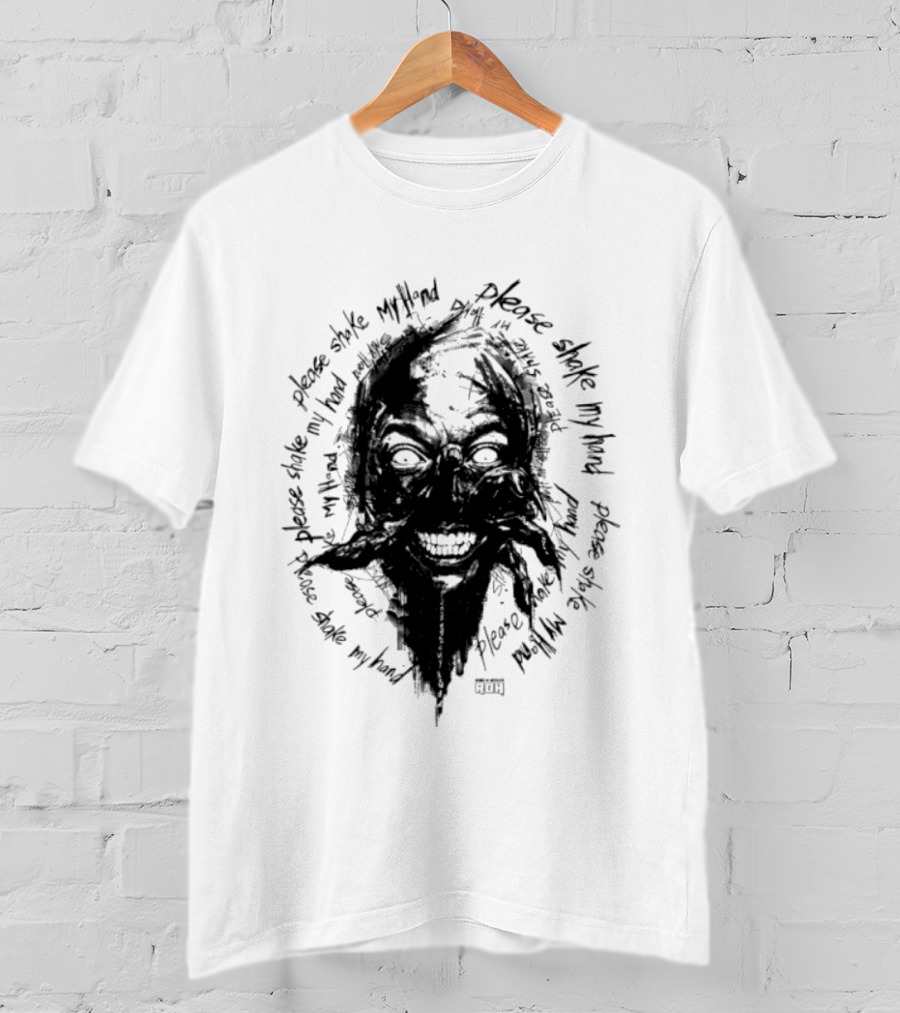 Lio Rush Please Shake My Hand Skull Monster Rugged Handwritten T-Shirt