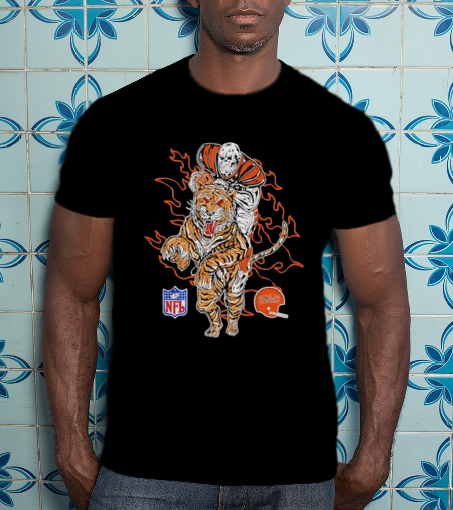 Cincinnati Bengals NFL Tiger Skeleton Rider Warren Lotas Collaboration T-Shirt