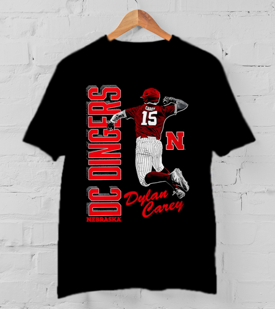 Dylan Carey Nebraska Huskers DC Dingers Baseball Player 15 Red Team Spirit T-Shirt
