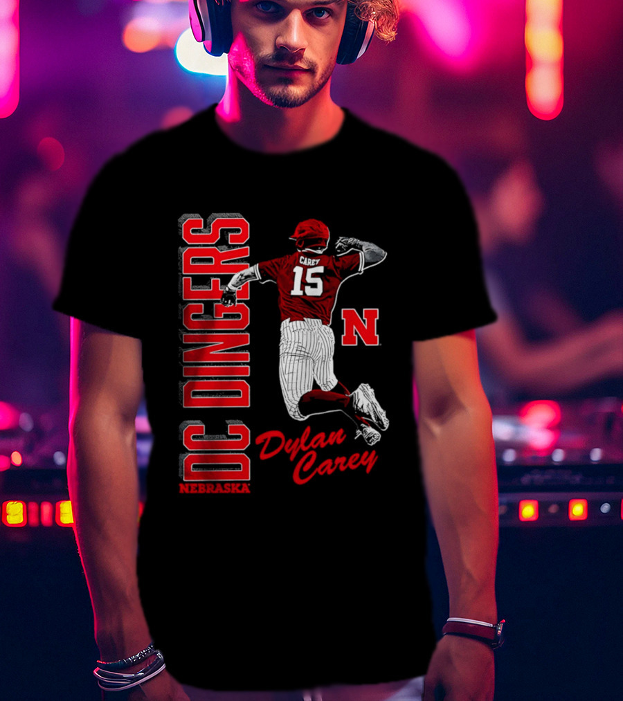 Dylan Carey Nebraska Huskers DC Dingers Baseball Player 15 Red Team Spirit T-Shirt