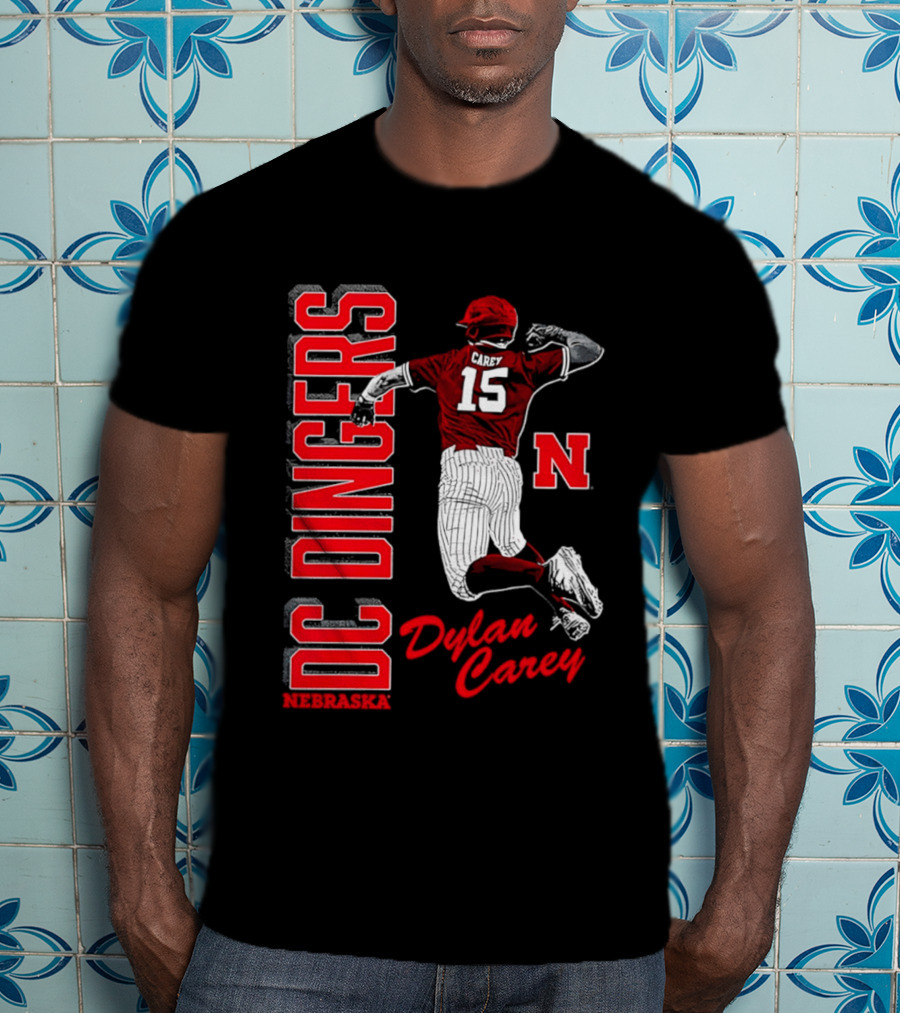 Dylan Carey Nebraska Huskers DC Dingers Baseball Player 15 Red Team Spirit T-Shirt