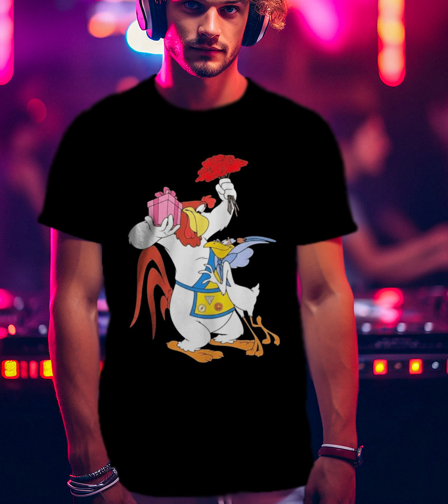 Foghorn Leghorn Miss Prissy Holding Roses And Gift Valentine Looney Tunes T-Shirt