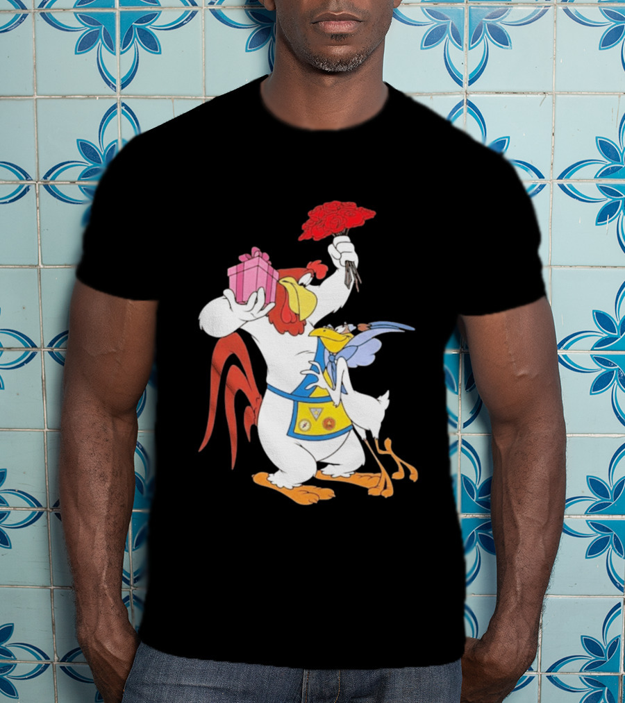 Foghorn Leghorn Miss Prissy Holding Roses And Gift Valentine Looney Tunes T-Shirt