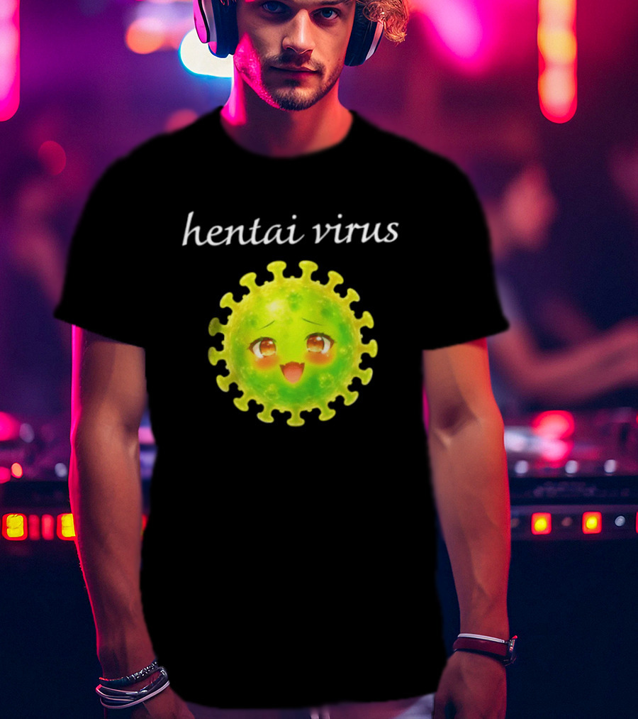 Hentai Virus Kawaii Face Cute Green Cartoon Meme T-Shirt