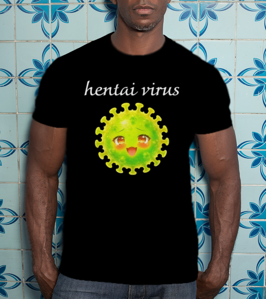 Hentai Virus Kawaii Face Cute Green Cartoon Meme T-Shirt