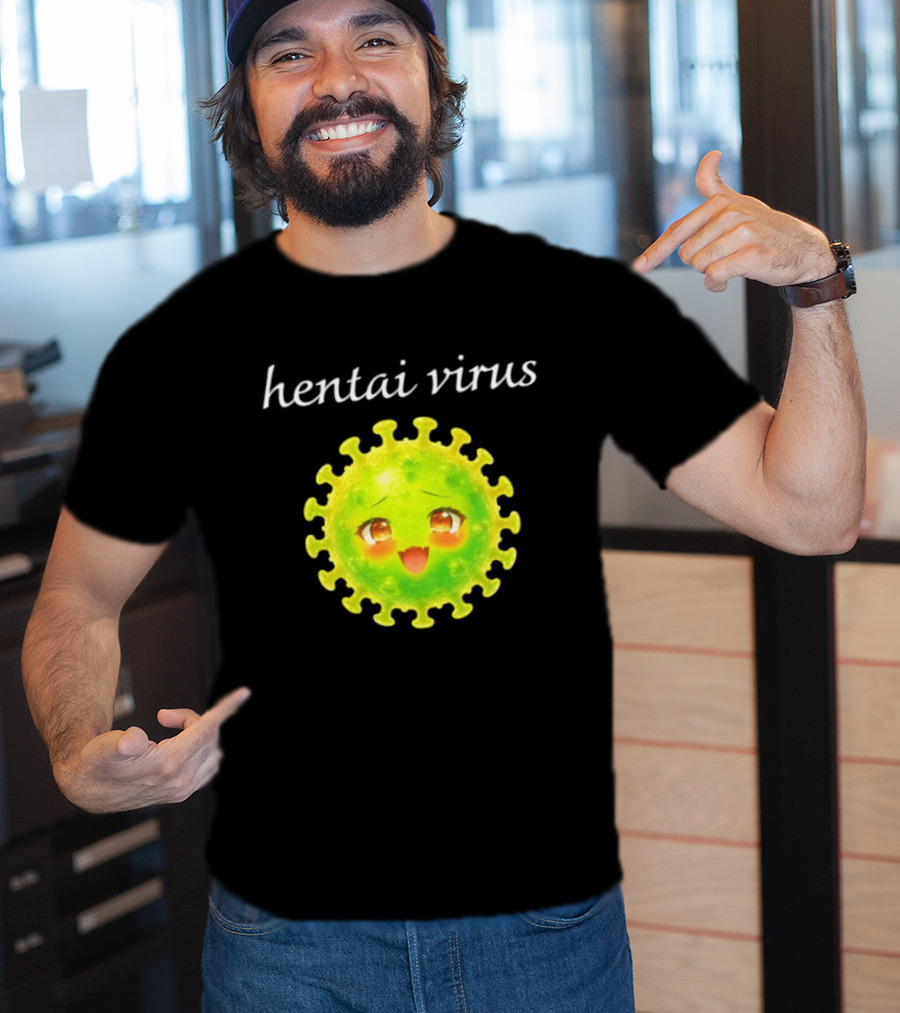 Hentai Virus Kawaii Face Cute Green Cartoon Meme T-Shirt