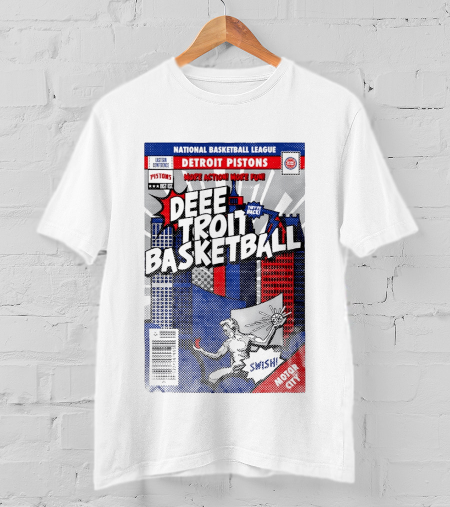 National Basketball League Detroit Pistons Deee Troit Basketball Motor City Comic Cover T-Shirt