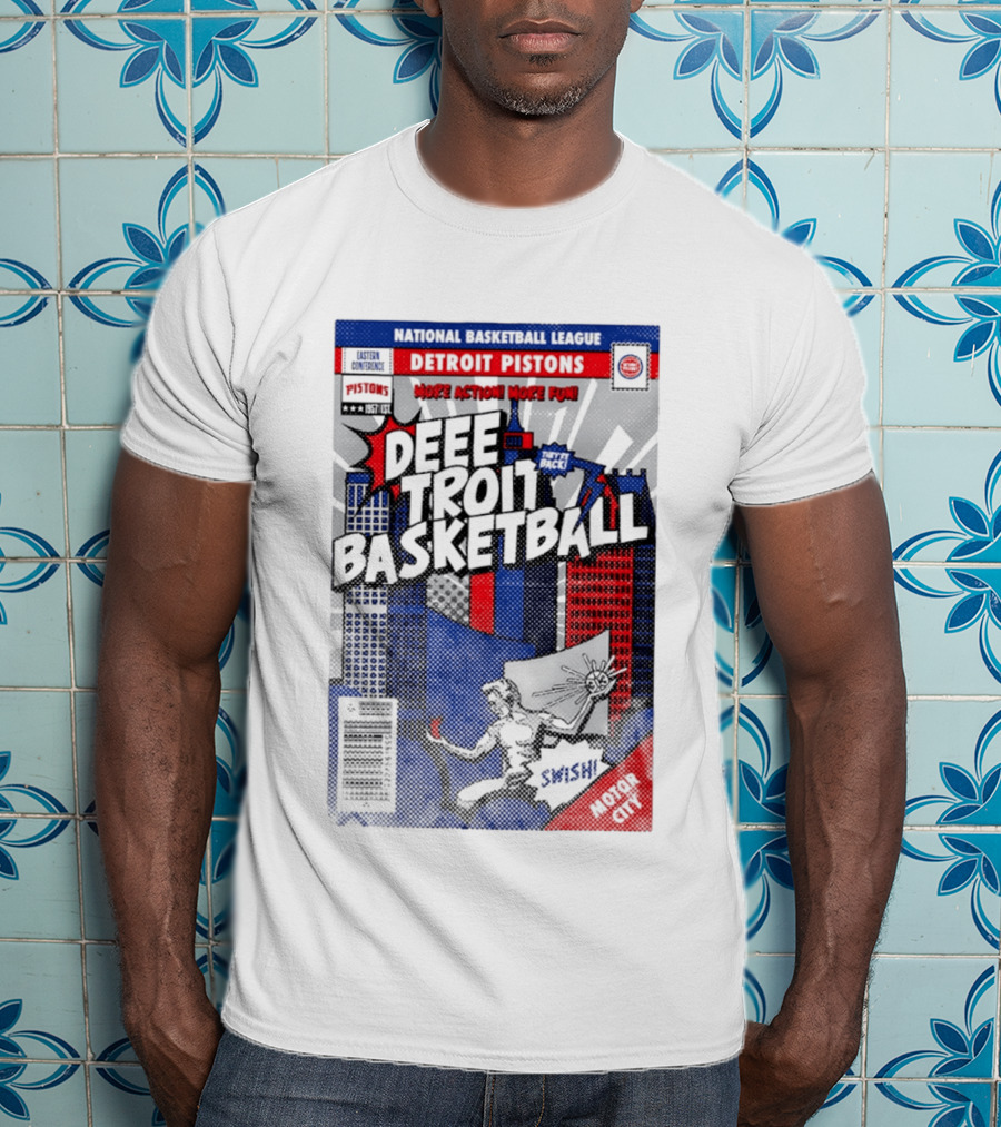 National Basketball League Detroit Pistons Deee Troit Basketball Motor City Comic Cover T-Shirt