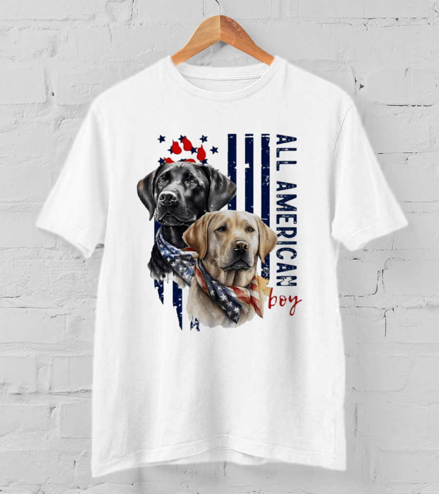 All American Boy Dog Bandana Stars Stripes Flag T-Shirt