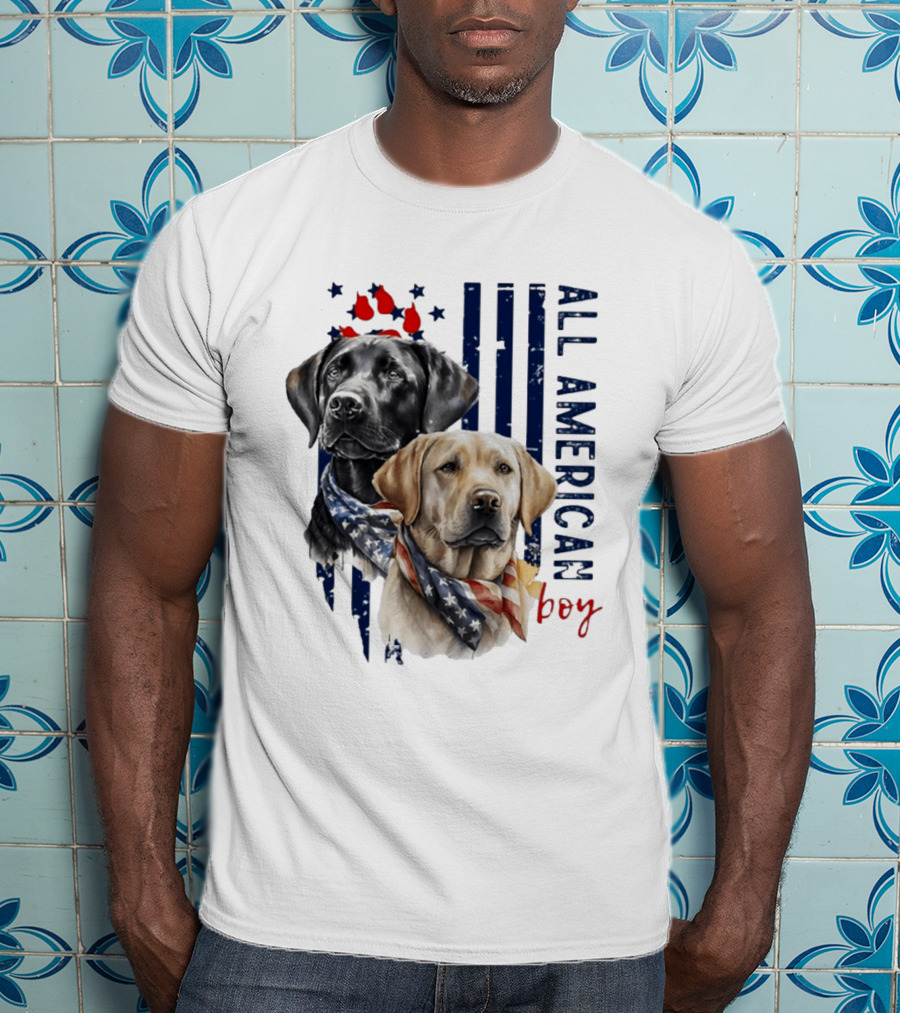 All American Boy Dog Bandana Stars Stripes Flag T-Shirt