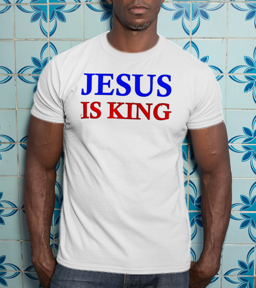 Russell Wilson Jesus Is King Bold Text Blue Red Christian T-Shirt