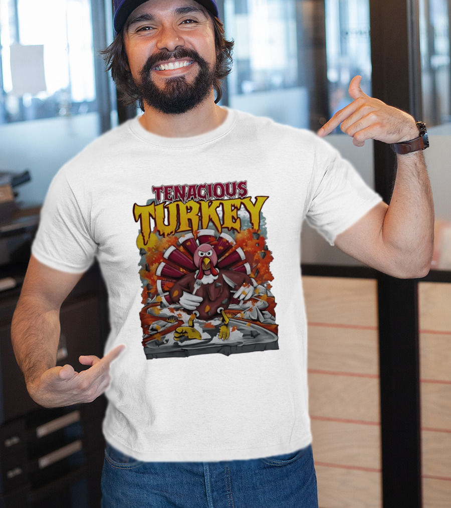 Tenacious Turkey Thanksgiving Cartoon Explosion T-Shirt