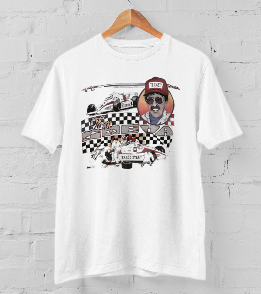 Tom Sneva Texaco Racing Checkered Flags And Car T-Shirt