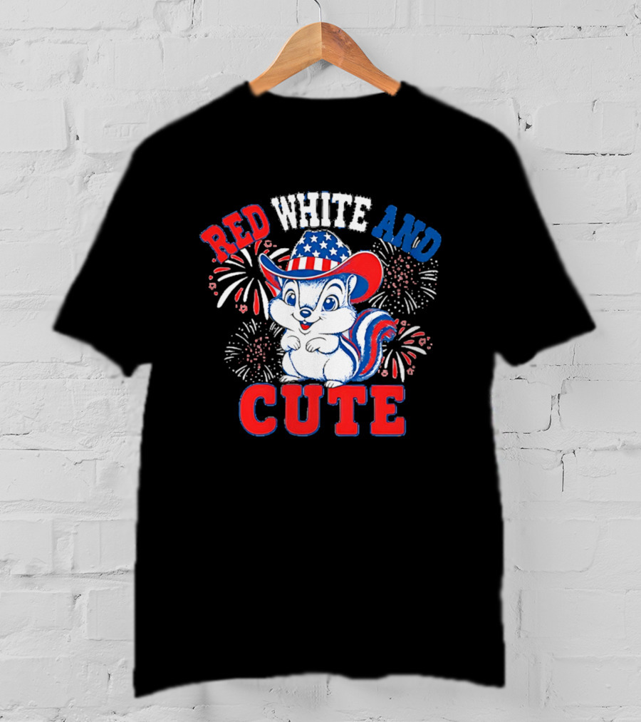 Red White And Cute Fireworks Patriotic Squirrel Cowboy Hat T-Shirt