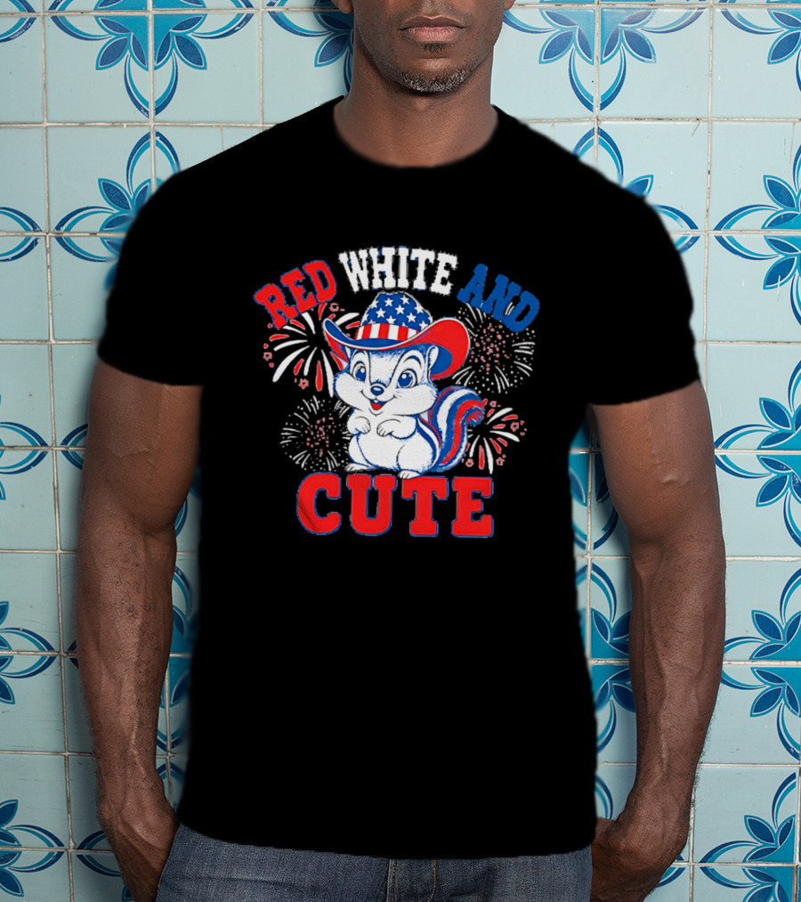 Red White And Cute Fireworks Patriotic Squirrel Cowboy Hat T-Shirt