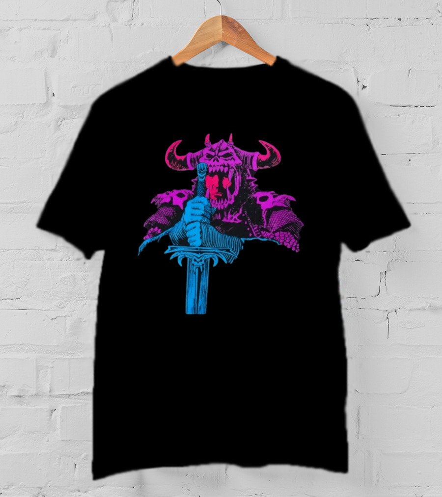 The Dark Warlord Retro Fantasy Skull And Sword T-Shirt