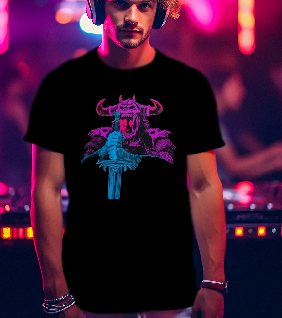 The Dark Warlord Retro Fantasy Skull And Sword T-Shirt