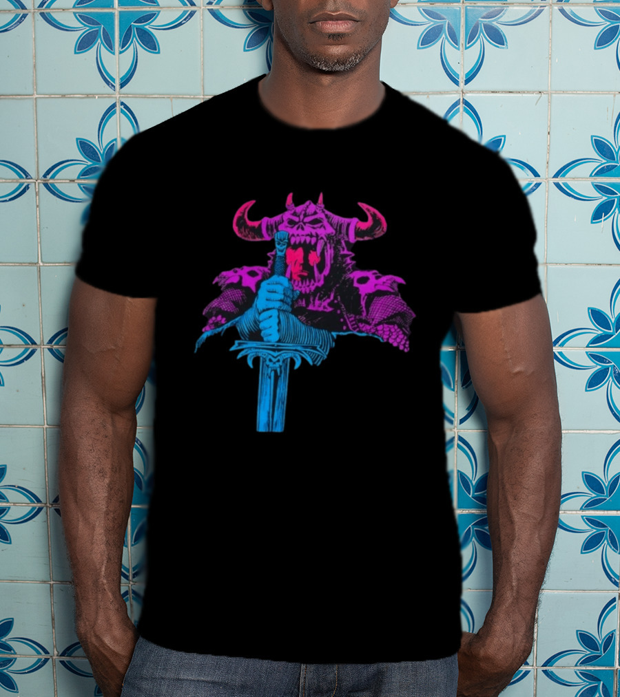 The Dark Warlord Retro Fantasy Skull And Sword T-Shirt