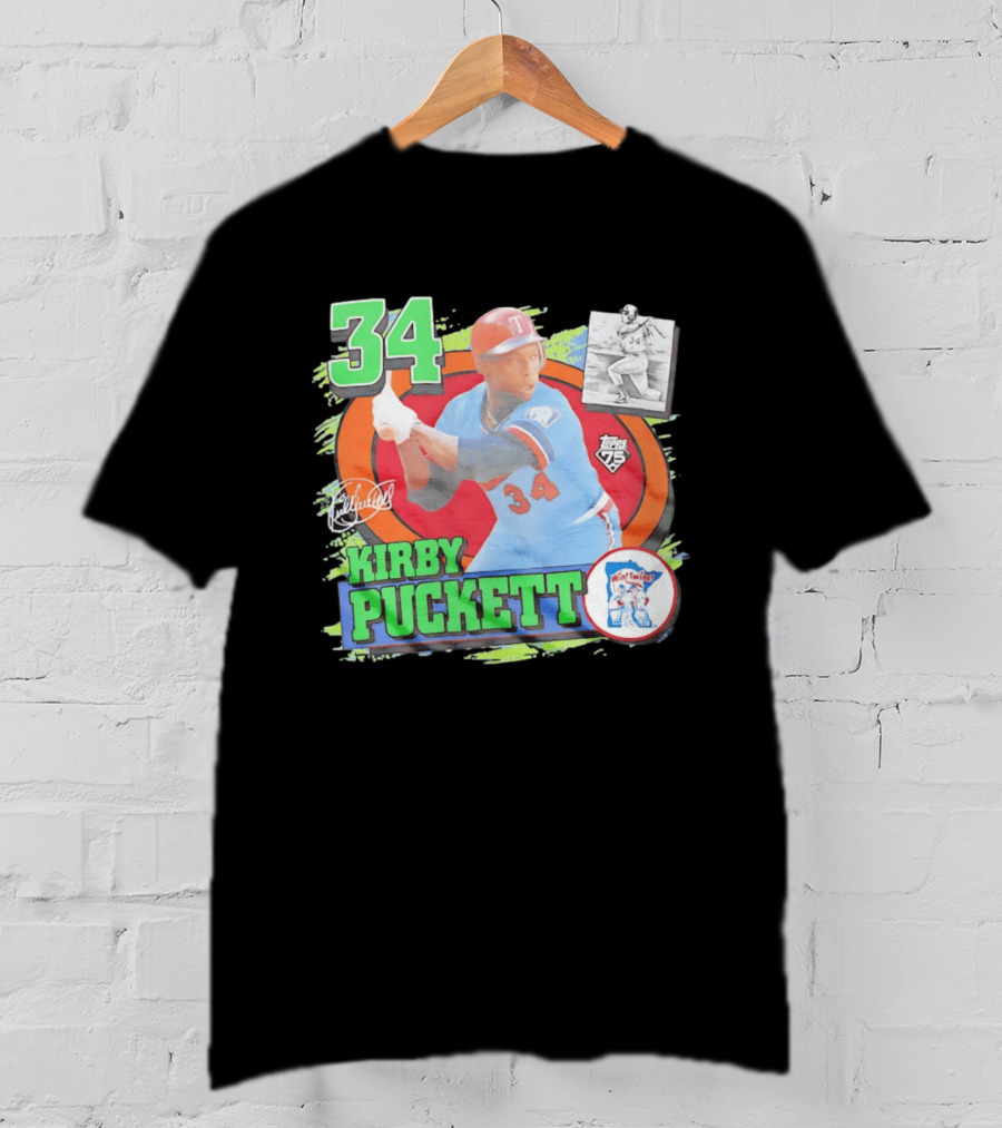 Kirby Puckett Number 34 Minnesota Twins Topps 75 Collection Vintage Baseball Card T-Shirt