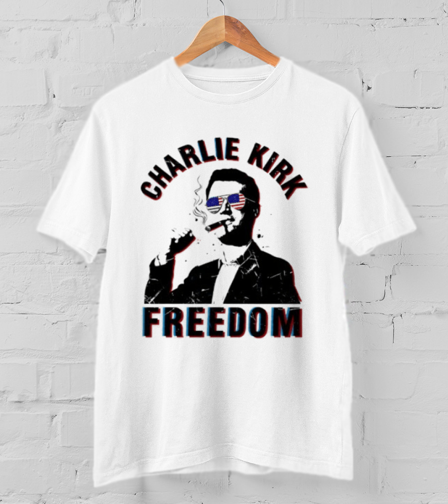 Charlie Kirk Freedom Cigars Sunglasses American Flag T-Shirt