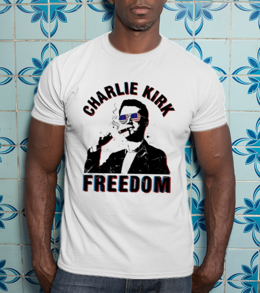 Charlie Kirk Freedom Cigars Sunglasses American Flag T-Shirt