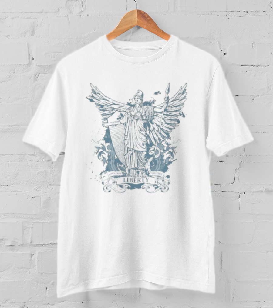 Dan McCall Libertas Born Free Die Free Lady Liberty Crest T-Shirt