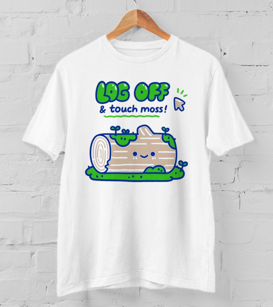 Log Off And Touch Moss Playful Log Illustration With Cursor Pointer T-Shirt