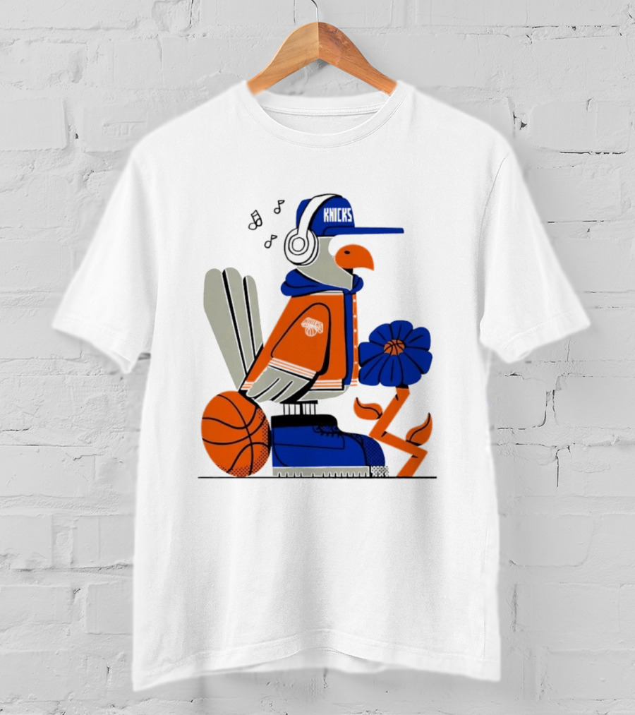 New York Knicks Go Go Go Bird With Cap And Basketball T-Shirt