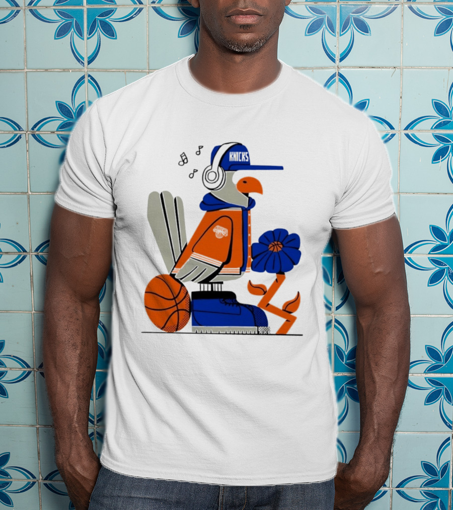 New York Knicks Go Go Go Bird With Cap And Basketball T-Shirt