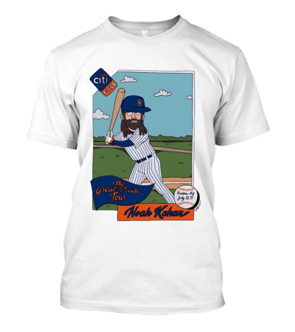 Noah Kahan The Great Divide Tour Citi Field New York Mets Cartoon Baseball July 18 19 T-Shirt