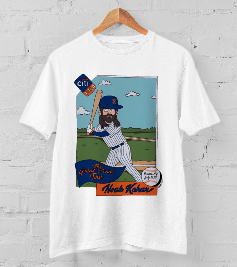 Noah Kahan The Great Divide Tour Citi Field New York Mets Cartoon Baseball July 18 19 T-Shirt