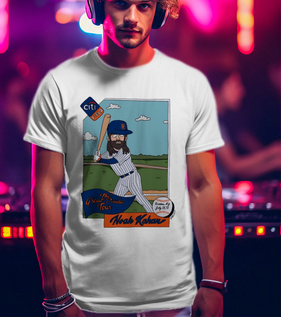 Noah Kahan The Great Divide Tour Citi Field New York Mets Cartoon Baseball July 18 19 T-Shirt
