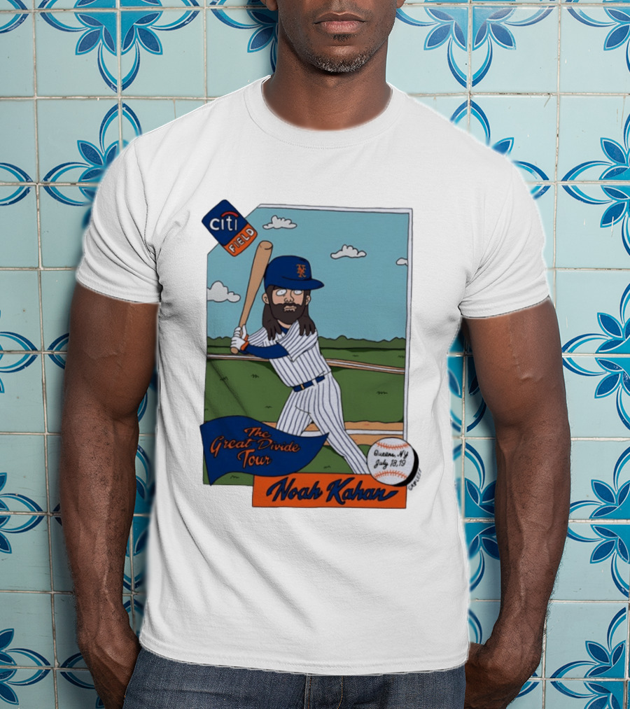 Noah Kahan The Great Divide Tour Citi Field New York Mets Cartoon Baseball July 18 19 T-Shirt