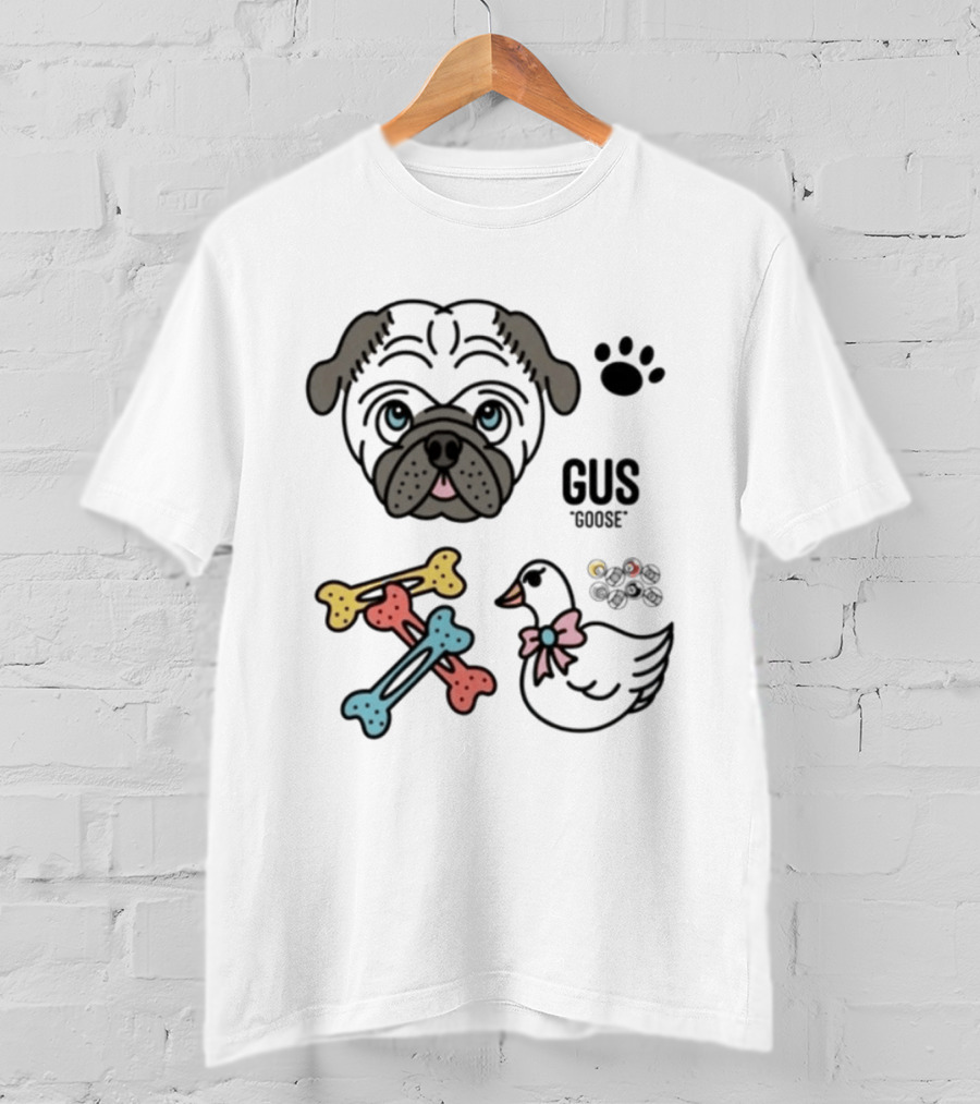 Pug Gus Goose Paw Print Bones And Bowed Goose T-Shirt