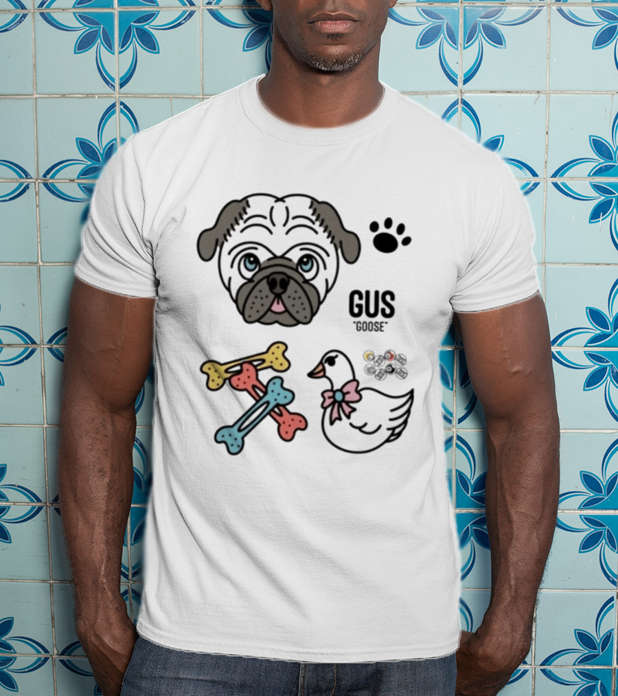 Pug Gus Goose Paw Print Bones And Bowed Goose T-Shirt