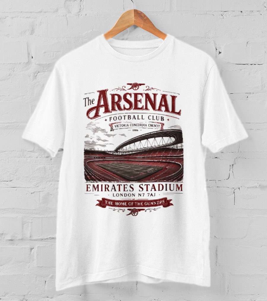 Arsenal Football Club Emirates Stadium London N7 7AJ Victoria Concordia Crescit Established 1886 Home Of The Gunners T-Shirt