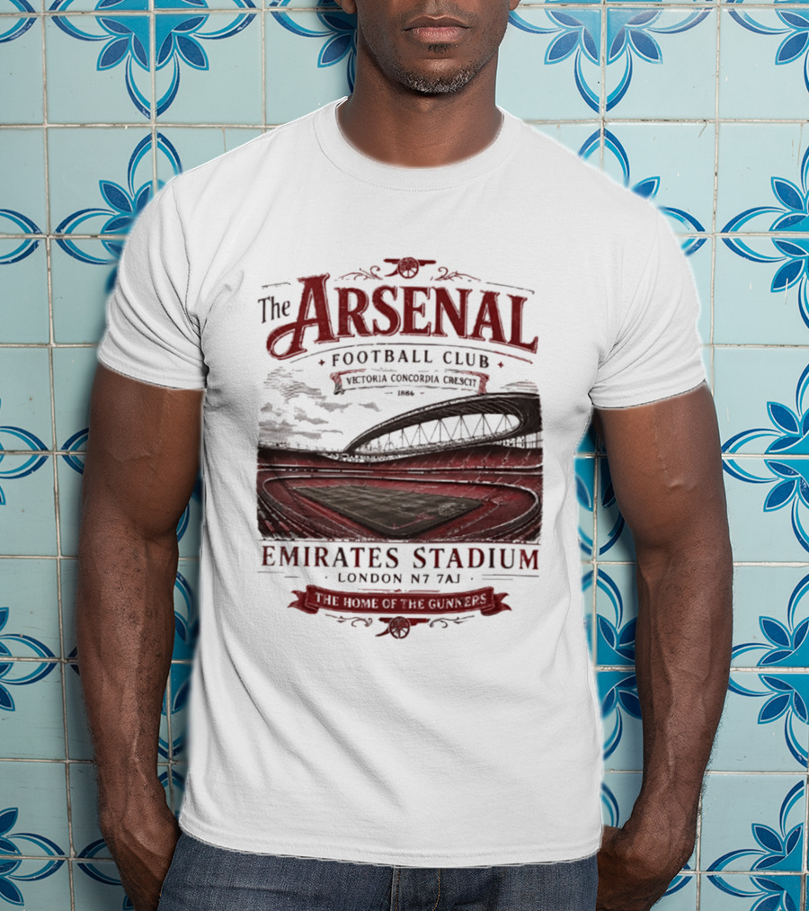Arsenal Football Club Emirates Stadium London N7 7AJ Victoria Concordia Crescit Established 1886 Home Of The Gunners T-Shirt