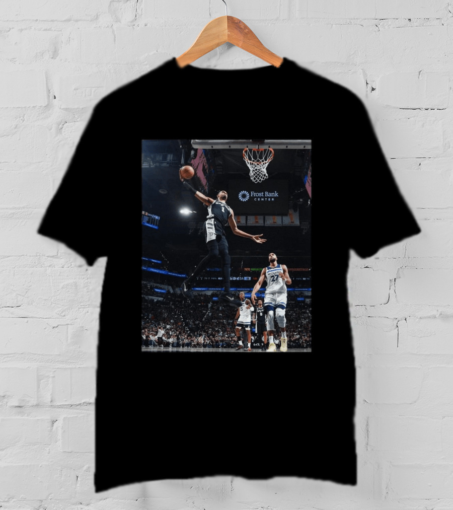 Victor Wembanyama Dunk Spurs Vs Timberwolves Frost Bank Center T-Shirt