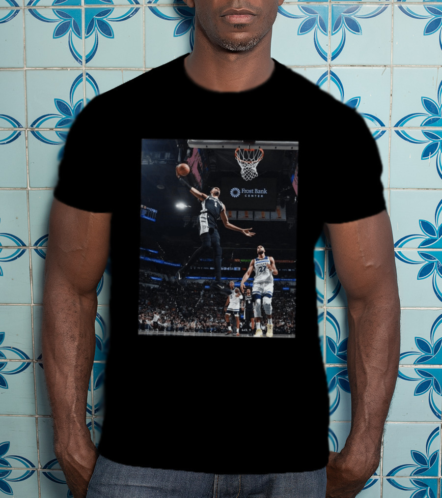 Victor Wembanyama Dunk Spurs Vs Timberwolves Frost Bank Center T-Shirt