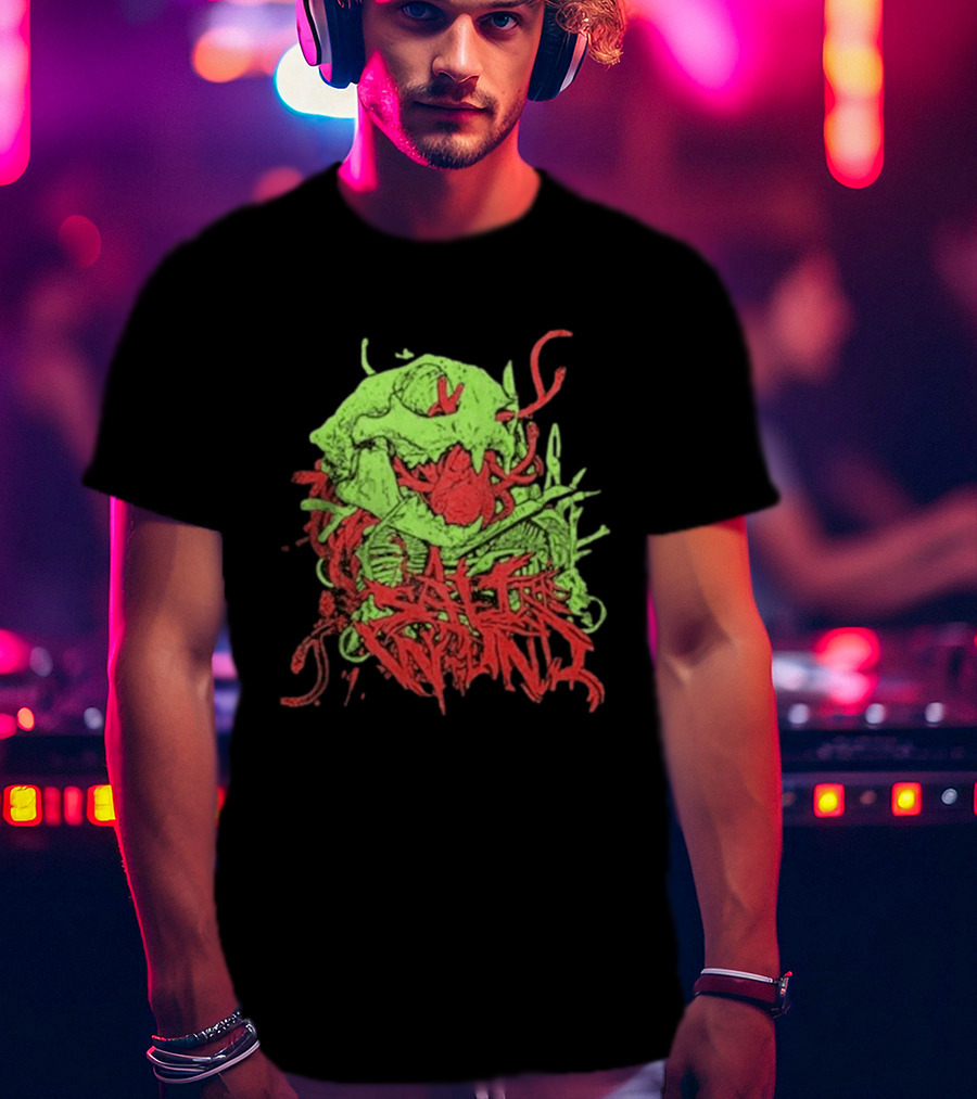Boot And Annoy Skull Acid Green Red T-Shirt