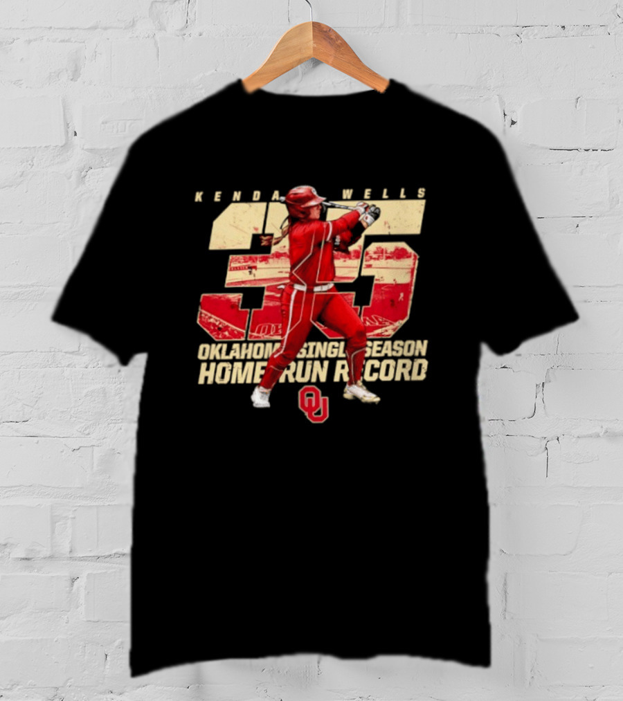 Kendall Wells 35 Oklahoma Single Season Home Run Record OU T-Shirt