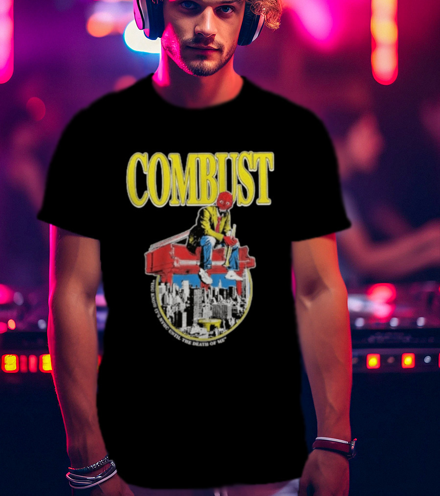 Combust Brooklyn Music Hall Of Williamsburg May 15 2026 Iconic Cityscape And Surreal Red Face T-Shirt