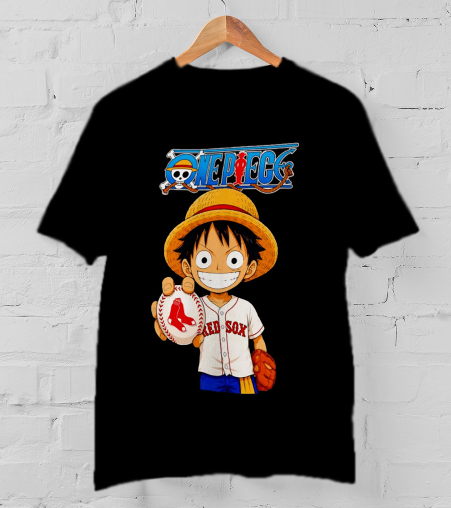 Monkey D. Luffy Red Sox One Piece Crossover Boston Baseball Collaboration T-Shirt