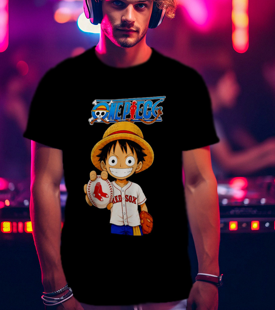 Monkey D. Luffy Red Sox One Piece Crossover Boston Baseball Collaboration T-Shirt
