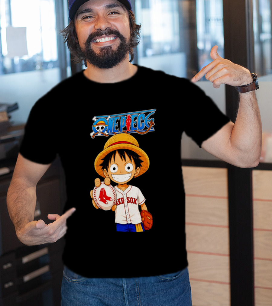 Monkey D. Luffy Red Sox One Piece Crossover Boston Baseball Collaboration T-Shirt